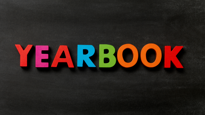 yearbook spelled out with colorful letters